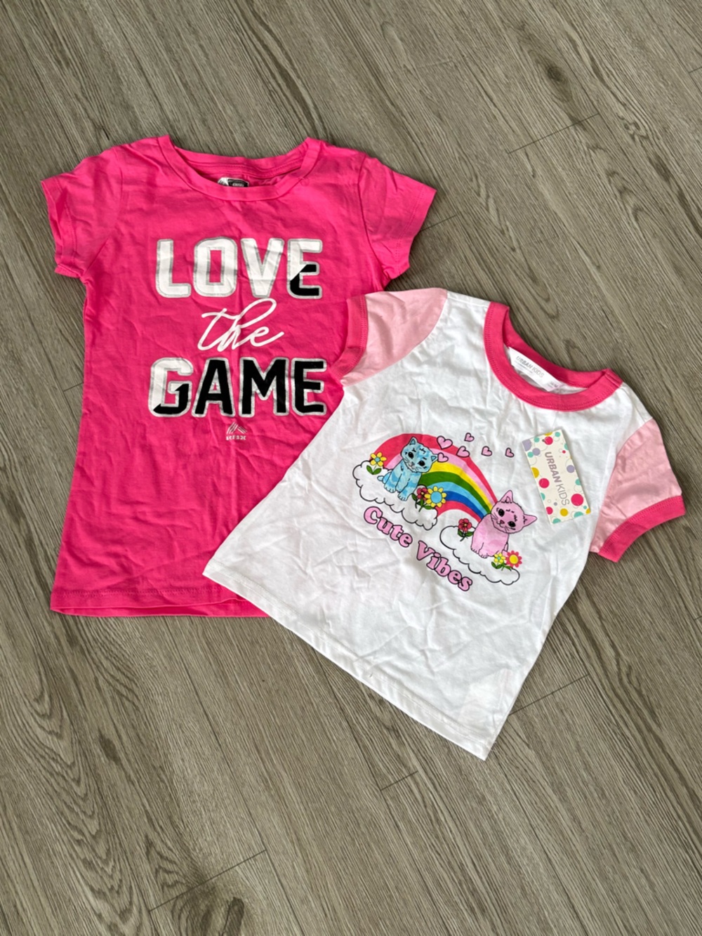 5/$25✨Girls Pink & White Graphic Tees - Rainbow & "Love The Game"
